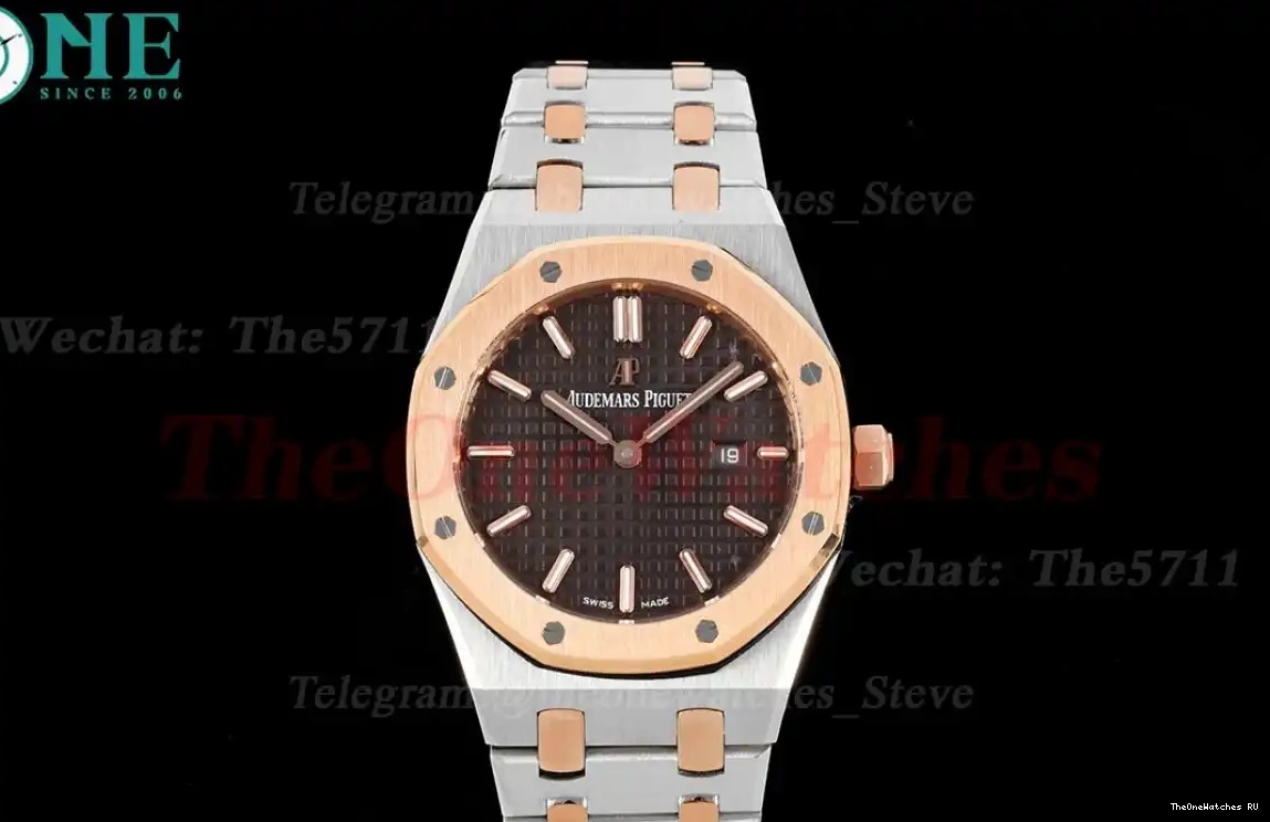 JJF Royal Swiss SS Brown Qtz Dial 33mm RG Ladies Oak 0517